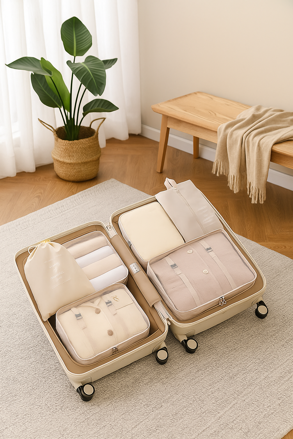 Korean-style cream-colored travel storage 7-piece set